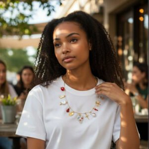 Collier raffiné doré avec coeur et détails nacrés