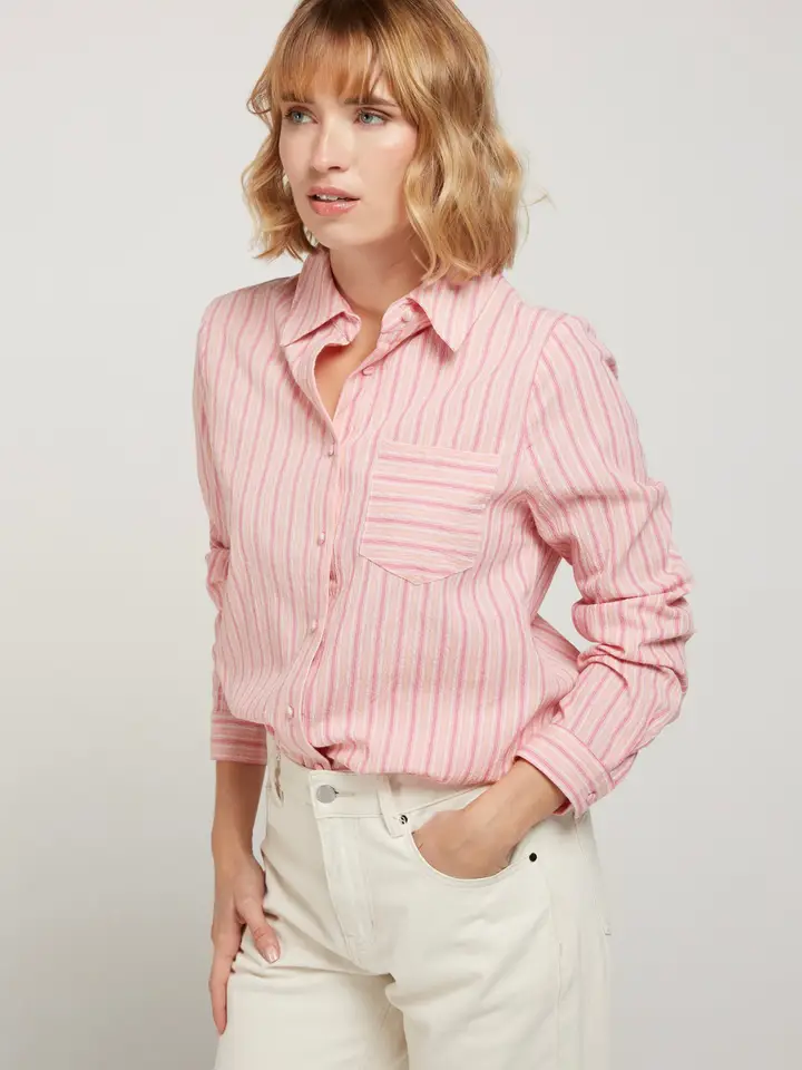 chemise rose femme en coton stretch