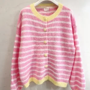 gilet rose et jaune en laine manches longues